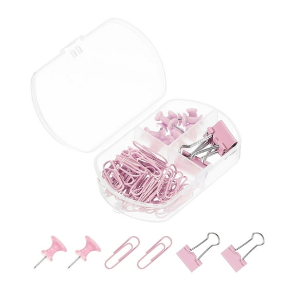 Uxcell Metal Binder Clips Set, Durable Push Pins and Clips Office Supplies for Assorted Documents, Desktop Decor, pink