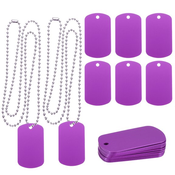 Uxcell Metal Blank Tags Stamping, Aluminum Blank Tags, Dog DIY Engraving Blank Tags with Necklace Chain 10set (Purple)