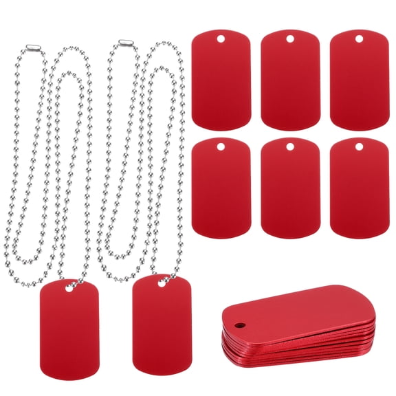 Uxcell Metal Blank Tags Stamping, Aluminum Blank Tags, Dog DIY Engraving Blank Tags with Necklace Chain 10set (Red)