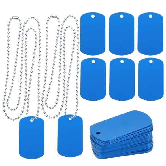 Uxcell Metal Blank Tags Stamping, Aluminum Blank Tags, Dog DIY Engraving Blank Tags with Necklace Chain 20set (Blue)