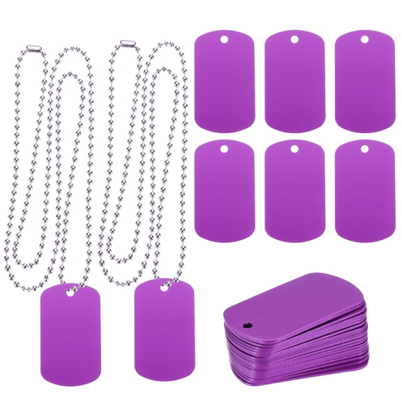 Uxcell Metal Blank Tags Stamping, Aluminum Blank Tags, Dog DIY Engraving Blank Tags with Necklace Chain 20set (Purple)