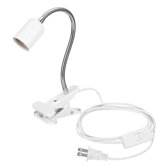 Uxcell Metal Clip Desk Lamp Holder - Lamp Clip 360 Flexible Gooseneck with On/Off Switch for E26/E27 Light Socket Home Bedside Office Desk Reading Light Plant Grow, 1 Pcs White