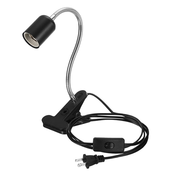 Uxcell Metal Clip Desk Lamp Holder - Lamp Clip 360 Flexible Gooseneck with On/Off Switch for E26/E27 Light Socket Home Bedside Office Desk Reading Light Plant Grow, 1 Pcs Black
