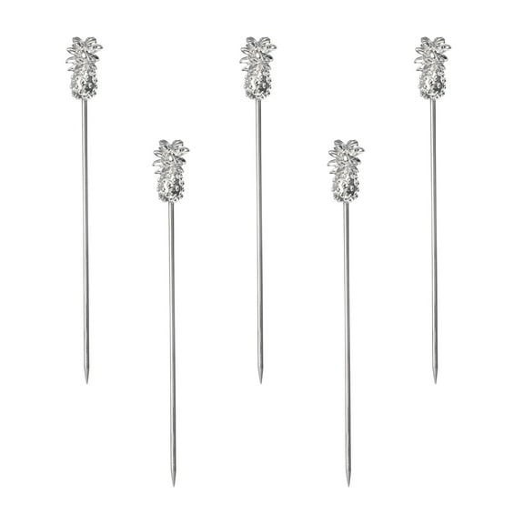 Uxcell Metal Cocktail Toothpicks Pineapple Drink Picks Cocktail Skewers 5Pack (Silver)