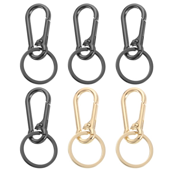 Uxcell Metal Keychain Keyring, 6 Pack Key Chain Ring Clip Sturdy Key Accessories Holder Organizer, Black/Gold