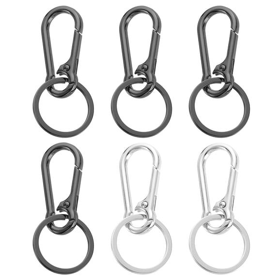 Uxcell Metal Keychain Keyring, 6 Pack Key Chain Ring Clip Sturdy Key Accessories Holder Organizer, Black/Silver