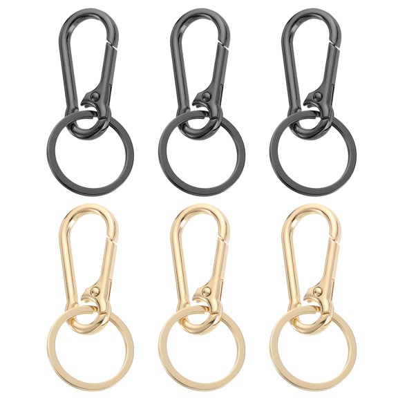 Uxcell Metal Keychain Keyring, 6 Pack Key Chain Ring Clip Sturdy Key Accessories Holder Organizer, Gold/Black