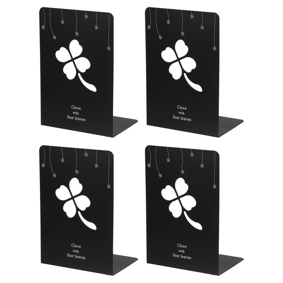 Uxcell Metal L Shape Bookend Flower Pattern Design,Black 2 Set