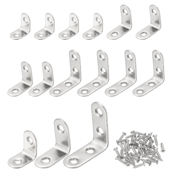 Uxcell Metal L-shape Brackets, 90 Degree Bracket Corner Braces Stainless Steel Right Angle Mounts with Screw 25mm x 40mm 12Pcs
