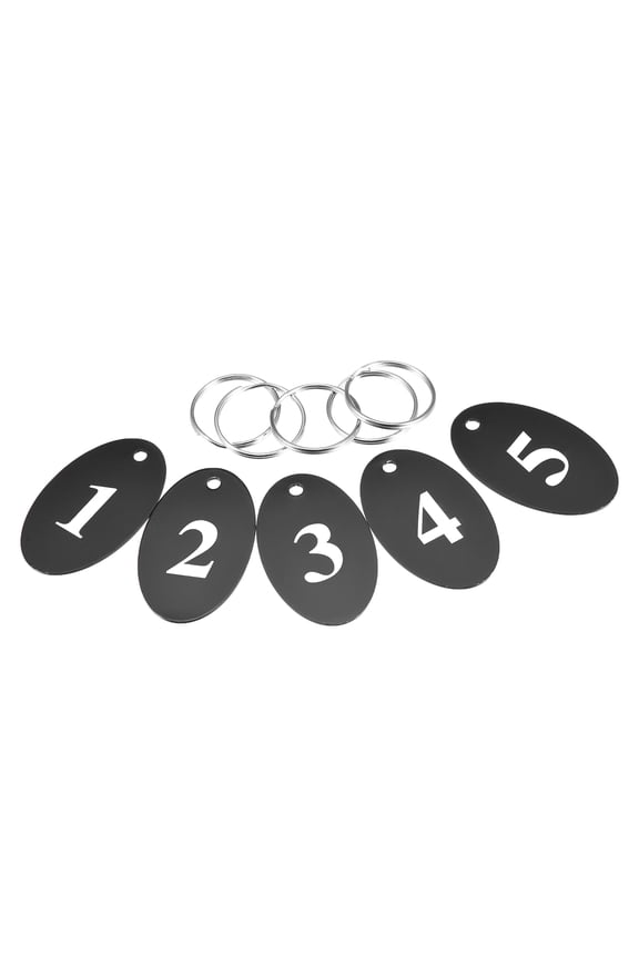 Metal Number Tags Key Tag with Ring, 1-5 Numbered Oval 50x30mm/2x1.2inch Black for Coding, Decoration,5pcs