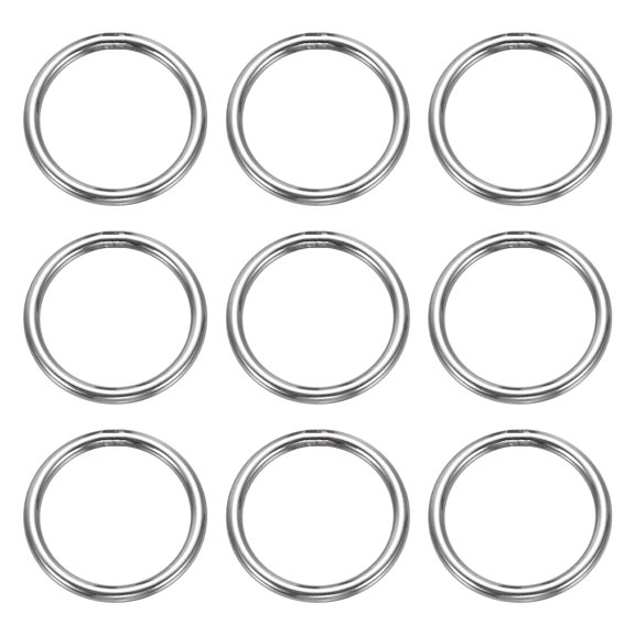 Uxcell Metal O Rings, 0.12" Thick 1.18" OD 304 Stainless Steel Seamless Welding O-Ring Solid Heavy Round Ring Buckle for Macrame Hanging Slings Rope, 9Pcs