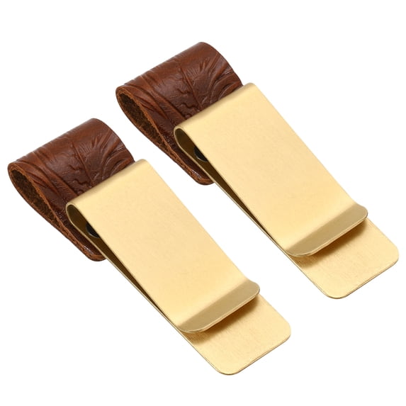 Uxcell Metal Pen Loop Notebook Clip Carved Leather Holder Sleeve Journals, Coffee 2 Pack