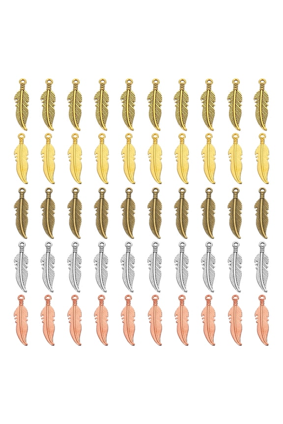 Metal Pendants Drops, 100 Pack Feather Shape Mini Pendant for Jewelry Making DIY