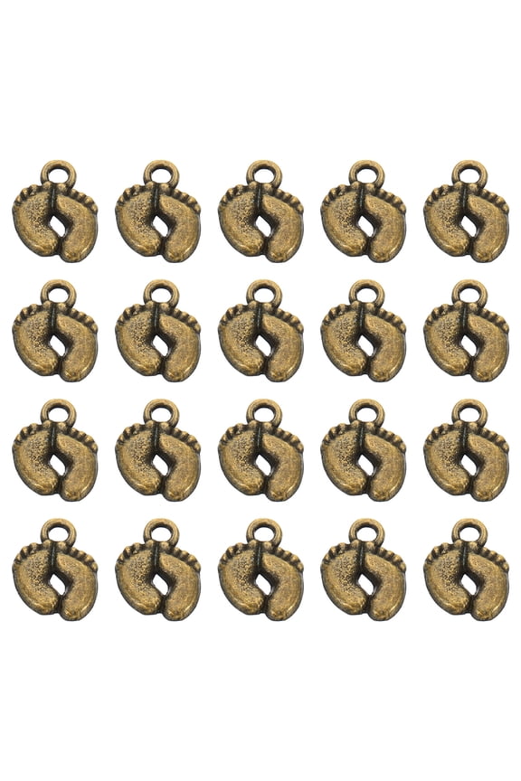 Metal Pendants Drops, 100 Pack Footprint Shape Mini Pendant for Jewelry Making DIY, Bronze