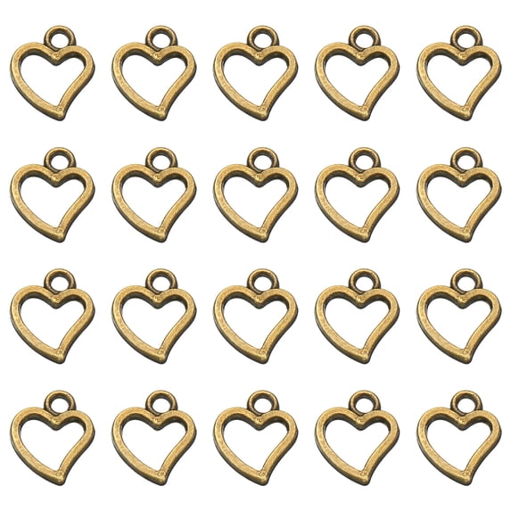 Uxcell Metal Pendants Drops, 50 Pack Hollow Heart Shape Mini Pendant for Jewelry Making DIY, Bronze