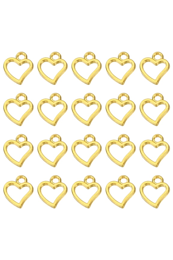 Metal Pendants Drops, 50 Pack Hollow Heart Shape Mini Pendant for Jewelry Making DIY, Golden