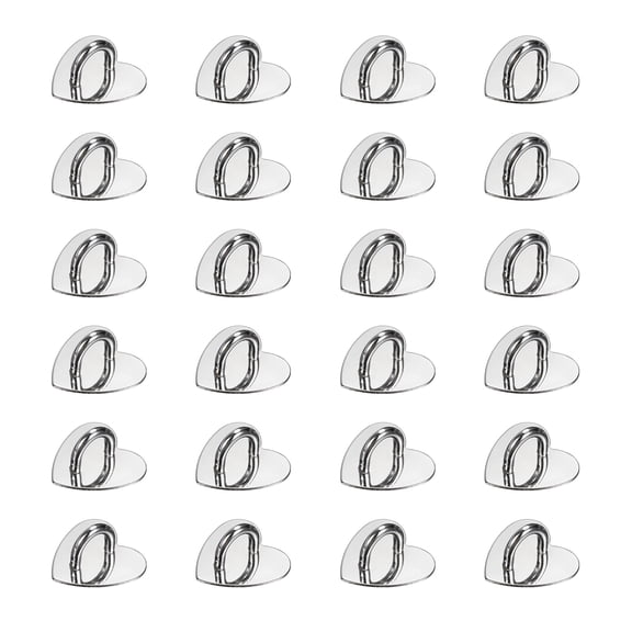 Uxcell Metal Phone Charm Hook 1", 24Pcs Adhesive Heart Shaped Phone Finger Grip Hook Smartphones Keychain Ring Charm Loop for DIY Tablet Case Accessories, Silver
