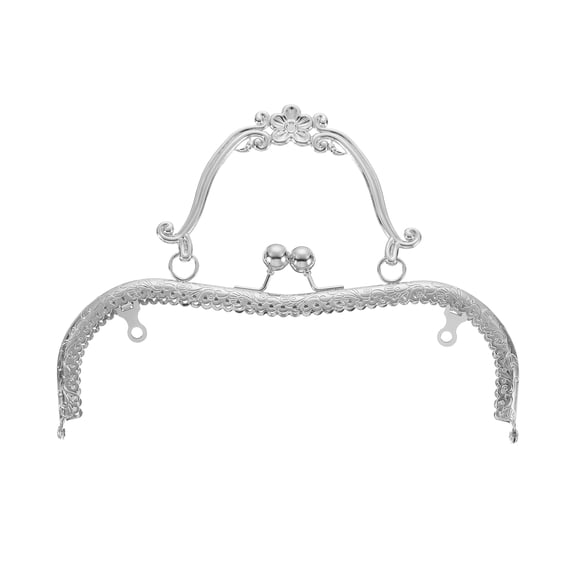 Uxcell Metal Purse Frame, 20cm/7.9" Retro Arch Kiss Lock Clasp Frame Embossed for Purse Making(Silver)