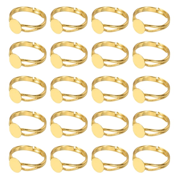 Uxcell Metal Ring Blanks, 8 mm 40 Pcs Adjustable Finger Round Ring Pad Setting Flat Pad Tray for Jewelry Making Finding DIY Carvings, Gold