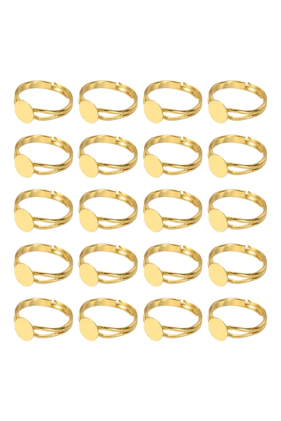 Metal Ring Blanks, 8 mm 40 Pcs Adjustable Finger Round Ring Pad Setting Flat Pad Tray for Jewelry Making Finding DIY Carvings, Gold