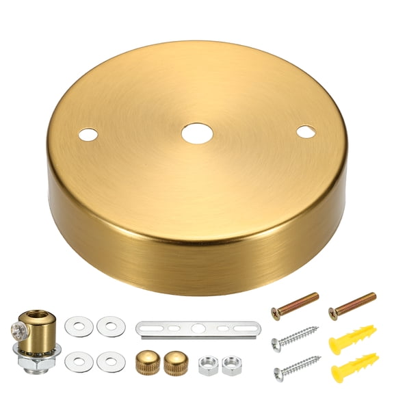 Uxcell Metal Round Solid Lamp Stand 2.4" x 1.2"- 1 Pcs Metal Circular Lamp Base Iron Round Light Base for Home Decor DIY Bedroom Living Room, 1.0 mm Thick Edge-Mount, Brass