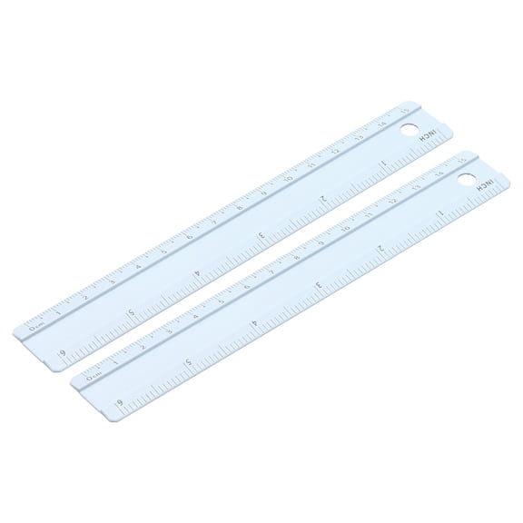 Uxcell Metal Ruler 6 Inch/15cm, 2 Pcs Aluminum Straight Edge Ruler, Dual Scale Measuring Tool with Inch/Centimeter Scales & Hole, Blue
