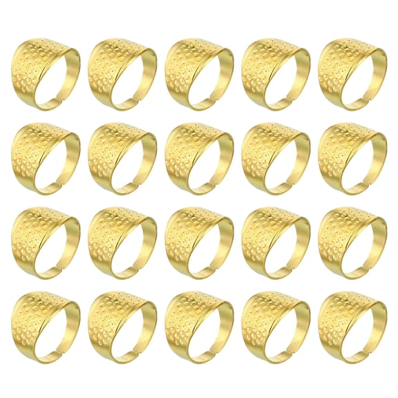 Uxcell Metal Sewing Thimbles, Adjustable Finger Protector Shield Thimble Ring, Golden 20Pcs