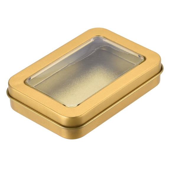 Uxcell Metal Tin Box, 3.43" x 2.36" x 0.71" Tinplate Storage Containers with Clear Lids, Gold Tone