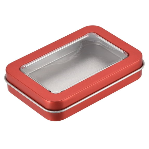 Uxcell Metal Tin Box, 3.43" x 2.36" x 0.71" Tinplate Storage Containers with Clear Lids, Red, 3 Pack