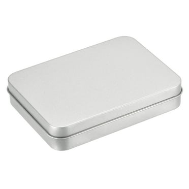 Uxcell Metal Tin Box, 4.53" x 3.35" x 0.87" Rectangular Empty Tinplate Storage Containers with Lids, Silver Tone