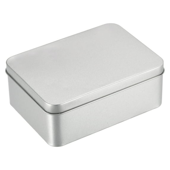 Uxcell Metal Tin Box Rectangular Empty Tinplate Storage Containers with Lids Silver Tone 4.92" x 3.54" x 1.89"