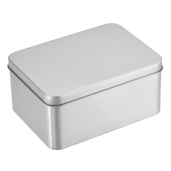 Uxcell Metal Tin Box Rectangular Empty Tinplate Storage Containers with Lids Silver Tone 4.92" x 3.54" x 2.36"