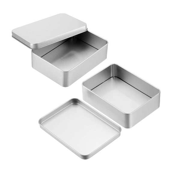 2 Pcs Metal Tin Box, 5.1 x 3.7 x 1.4 Inch Rectangular Storage Tin Box with Lid Portable Tinplate Container for Home Organizer Crafts Gifts Keys Cookies Cards Candles Storage