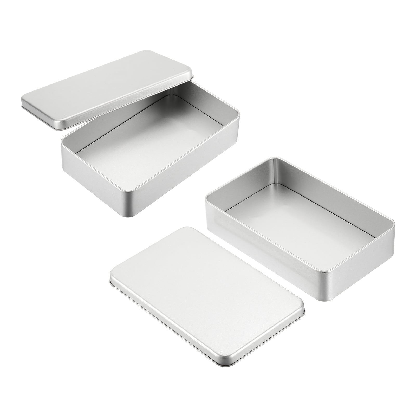 2 Pcs Metal Tin Box, 7.3 x 4.5 x 1.6 Inch Rectangular Storage Tin Box with Lid Portable Tinplate Container for Home Organizer Crafts Gifts Keys Cookies Cards Candles Storage