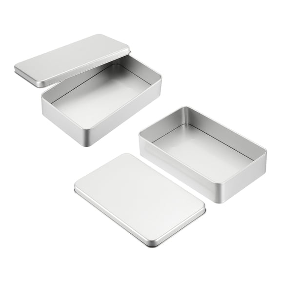 2 Pcs Metal Tin Box, 7.3 x 4.5 x 1.6 Inch Rectangular Storage Tin Box with Lid Portable Tinplate Container for Home Organizer Crafts Gifts Keys Cookies Cards Candles Storage