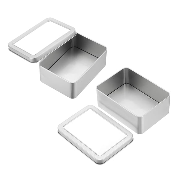 2 Pcs Metal Tin Box, 5.1 x 3.7 x 1.9 Inch Rectangular Storage Tin Box with Lid Portable Tinplate Container with Window for Home Organizer Crafts Gifts Keys Cookies Cards Storage