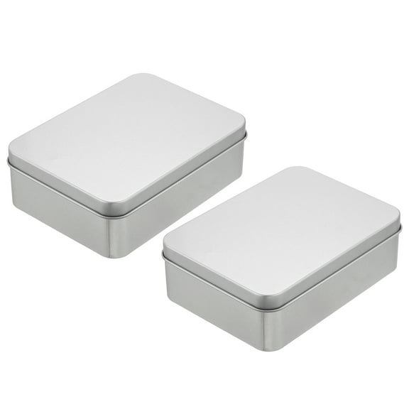 Uxcell Metal Tin Box Containers, 2Pcs 4.9x3.5x1.6 Inch Silver Rectangular Empty Hinged Tins Box with Lid for Candy Tins