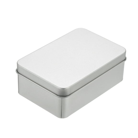 Uxcell Metal Tin Box Containers, 4.2x2.8x1.6 Inch Silver Rectangular Empty Hinged Tins Box with Lid for Candy Tins