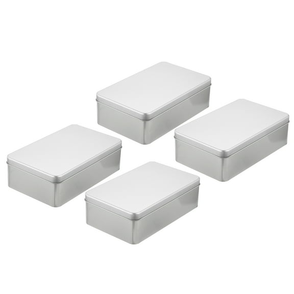 Uxcell Metal Tin Box Containers, 4Pcs7.1x4.3x2.2BlackSilver Rectangular Empty Hinged Tins Box with Lid for Home Storage