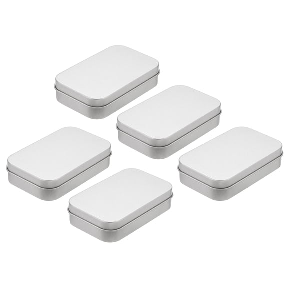 Uxcell Metal Tin Box Containers, 5Pcs 3.7x2.3x0.8 Inch Silver Rectangular Portable Storage Box for Home Storage