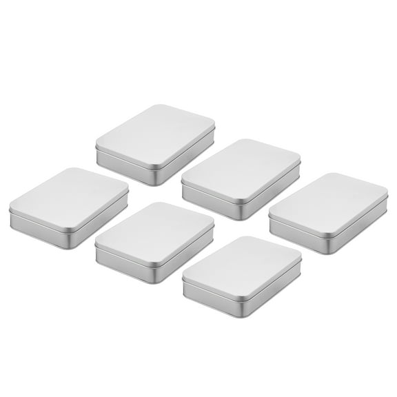 Uxcell Metal Tin Box Containers, 6Pcs 6.3x4.3x1.4 Inch Silver Rectangular Empty Hinged Tins Box with Lid for Candy Tins