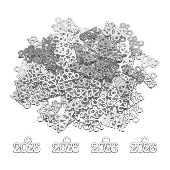 Uxcell Metal Year Number Charm, Silver 2026 Year Charm for DIY Jewelry Making, Necklace Bracelets, Keychain. 100 Pack