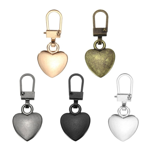Uxcell Metal Zipper Pull Charm 5 Pcs Detachable Heart Shape Zipper Pull Replacement Repair Kits Tabs Lock for Coats Jackets Pants Luggage Suitcase Purse Fasteners, Multicolor