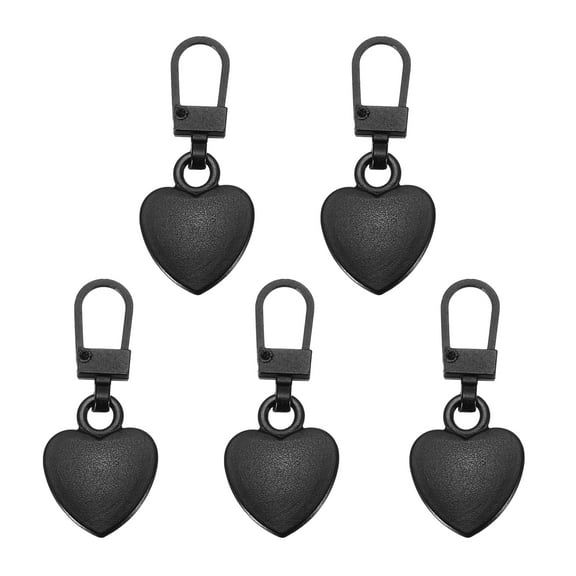 Uxcell Metal Zipper Pull Charm 5 Pcs Detachable Heart Shape Zipper Pull Replacement Repair Kits Tabs Lock for Coats Jackets Pants Luggage Suitcase Purse Fasteners, Black