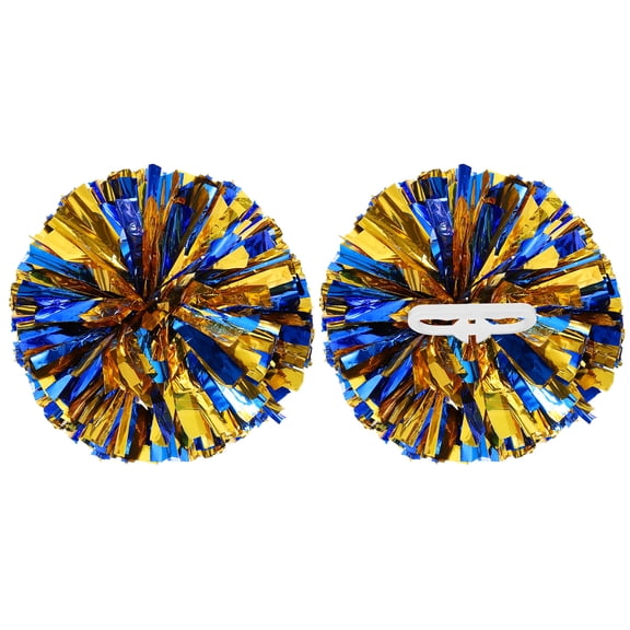 Uxcell 2 Pcs Metallic Cheerleading Pom Poms Cheer Pompoms 12" with Handle Rings Fit for Dance Cheering Blue Gold