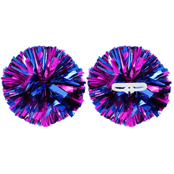 Uxcell 2 Pcs Metallic Cheerleading Pom Poms Cheer Pompoms 12" with Handle Rings Fit for Dance Cheering Fuchsia Blue