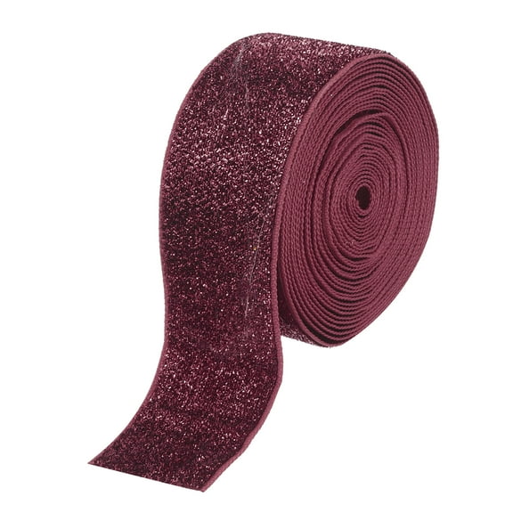 Uxcell Metallic Glitter Velvet Ribbon 1 9/16"x 5 Yard Single Face Sparkle Ribbon Gift Wrapping Wine Red