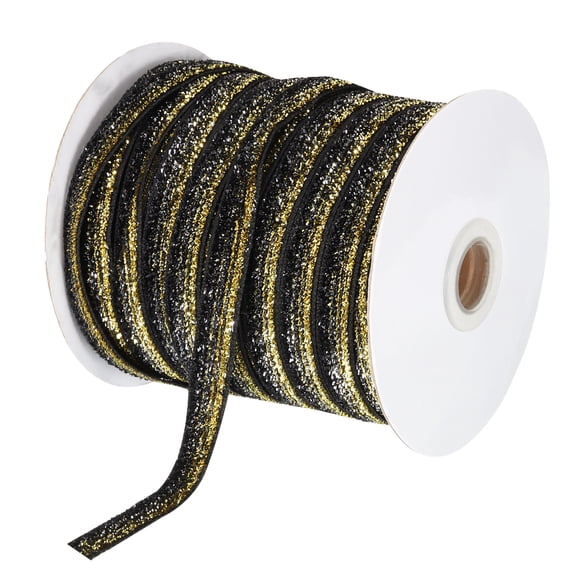 Uxcell Metallic Glitter Velvet Ribbon 3/8 Inch x 50 Yard Single Face Sparkle Ribbon Gift Wrapping Black Gold