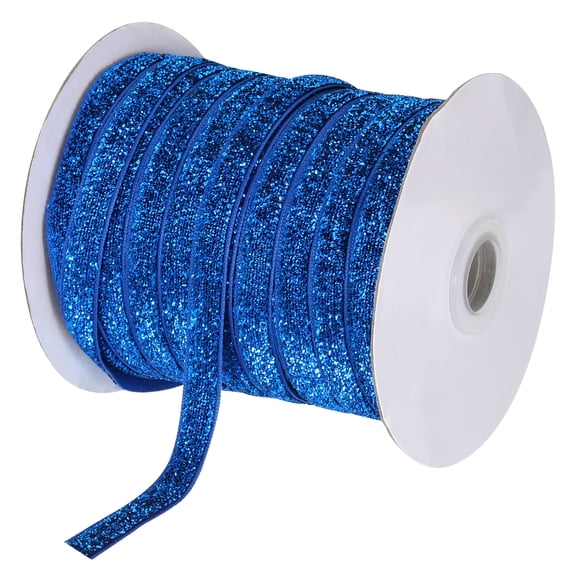 Uxcell Metallic Glitter Velvet Ribbon 3/8" x 50 Yard Single Face Sparkle Ribbon for DIY Crafts Gift Wrapping Bright Blue