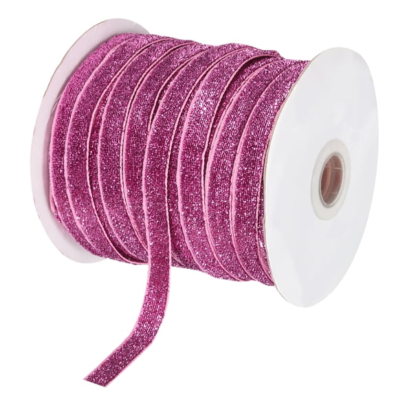 Uxcell Metallic Glitter Velvet Ribbon 3/8" x 50 Yard Single Face Sparkle Ribbon for DIY Crafts Gift Wrapping Rose Red